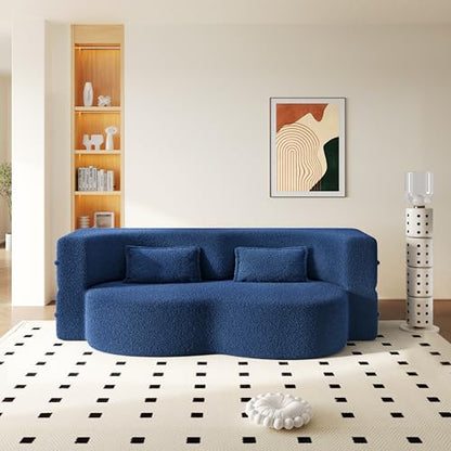 JOYBASE 78" Folding Sofa Bed, Twin Size Futon Boneless Couch, Blue | Easy Bed Conversion, No Assembly Required, Curved Backrest, Deep Seating, High-Density Foam, Matching Pillows