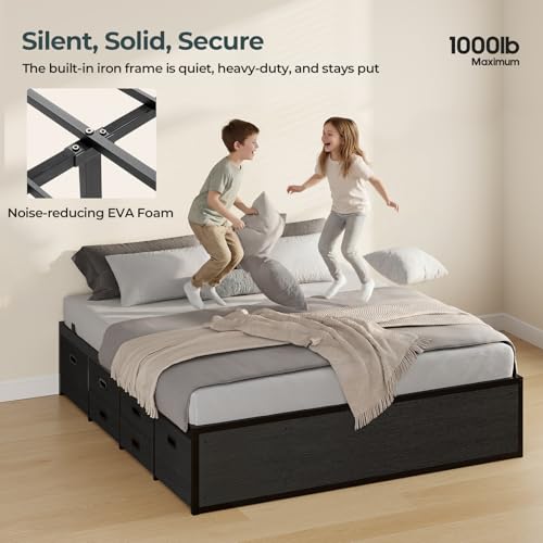 ADORNEVE Full Size Bed Frame with 12 Storage Drawers, Metal Platform Bed | Black Bed Frame with Steel Slat Support and Footboard for Boys/Teen/Adult, No Box Spring Needed, Easy Assembly, Noise-Free - size: Full-12 Drawers