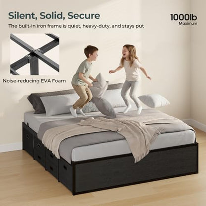ADORNEVE Full Size Bed Frame with 12 Storage Drawers, Metal Platform Bed | Black Bed Frame with Steel Slat Support and Footboard for Boys/Teen/Adult, No Box Spring Needed, Easy Assembly, Noise-Free - size: Full-12 Drawers