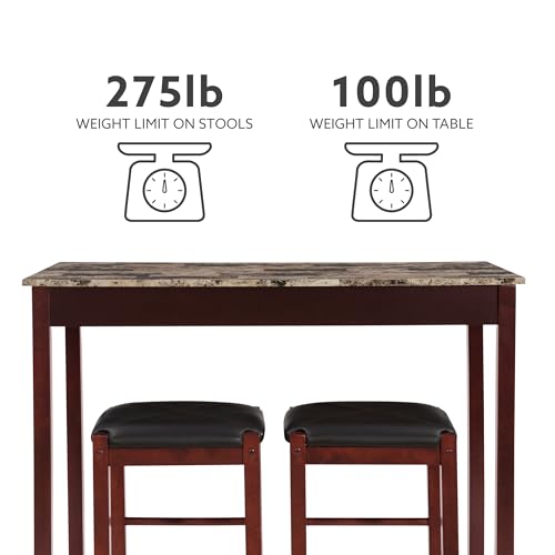 Linon Brown 3-Piece Table Faux Marble Tavern Set, 42" w x 22.25" d x 36" h - color: Brown