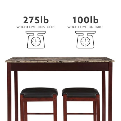 Linon Brown 3-Piece Table Faux Marble Tavern Set, 42" w x 22.25" d x 36" h - color: Brown