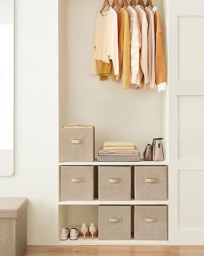 SONGMICS Storage Cubes, 11-Inch Non-Woven Fabric Bins with Double Handles, Set of 6, Closet Organizers for Shelves, Foldable, for Clothes, Sand Beige UROB026K03 - color: Sand Beige, size: 11 Inch-6 Pack