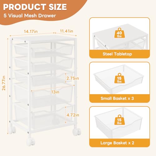 Hongtamoya Rolling Storage Cart with 5 Drawers, Metal Utility Cart with Lockable Wheels, Craft Storage Art Cart, Rolling Drawer Cart for Living Room, Bedroom, Bathroom, Office, Home, White - color: White, size: 5 Drawers