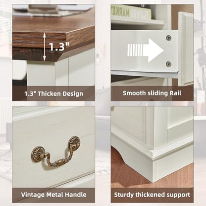 Farmhouse Night Stand with Charging Station, White | 2 Drawers End Tables Bedroom, Bedside Table with Rustic Handles & Floor-Standing Thickened Foot & Open Shelf - color: White, size: 18"D x 18"W x 24"H (2 Drawers)