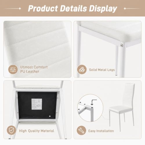 Karl home White Dining Chairs Set of 6, PU Leather & High Back | Kitchen chairs with padded seats & foot cap protection for dining kitchen living room,300lbs capacity,space-saving - color: White, size: Set of 6