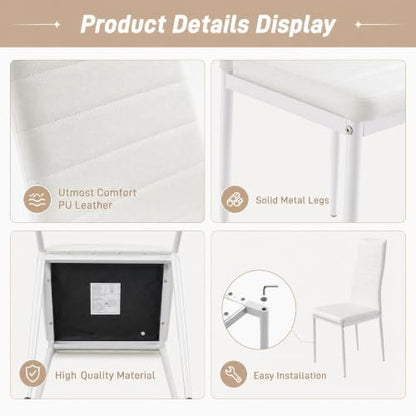Karl home White Dining Chairs Set of 6, PU Leather & High Back | Kitchen chairs with padded seats & foot cap protection for dining kitchen living room,300lbs capacity,space-saving - color: White, size: Set of 6
