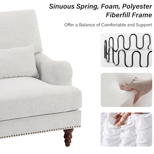 Mid-Century Modern Accent Chair with Lumbar Pillow, Ash Grey, 1 Pack | Upholstered Chenille Armchair, Solid Wood Frame & Legs, Comfy Reading Lounge Sofa for Living Room Bedroom, & Small Spaces - color: Chenille Ash Grey, size: 1 Seat