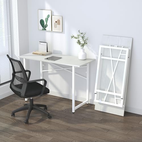 Lutown-Teen Folding Desk 47 inch No Assembly Required, White | Home Office Table for Small Spaces, Writing Gaming Computer Camping Desk - color: White, size: 47 Inch