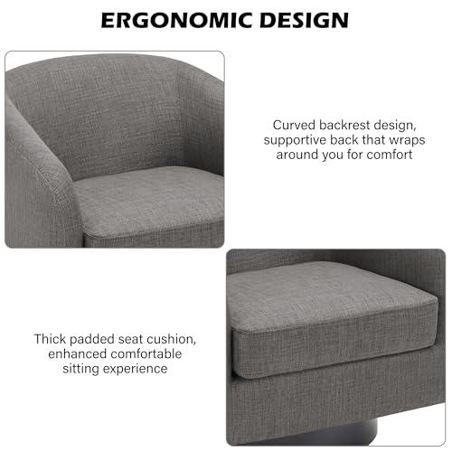 Swivel Barrel Accent Chair, Comfy Reading Armchair, Grey, Set of 1 | Club Chairs for Adults, Low-Back Design, Modern Round Style, Solid Wood Frame & Metal Swivel Base, For Living Room & Bedroom - color: Grey