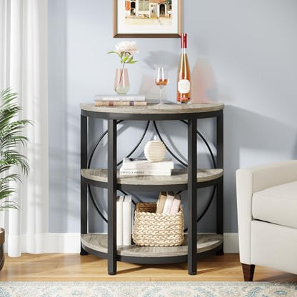 Tribesigns Half Round End Table for Living Room, 3-Tier Half Circle Side Table with Metal Frame, Industrial Half Moon Table, Half Coffee Accent Table Bedside Table for Bedroom, Grey - color: Grey
