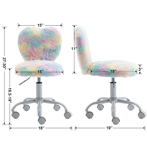 chairus Kids Desk Chair Faux Fur Small Study Chair for Teenage Girls, Adjustable Heart Shaped Kids Vanity Chair for Bedroom Reading Living Room, Cute Student Task Chair with White Foot, Macaron - color: Macaron