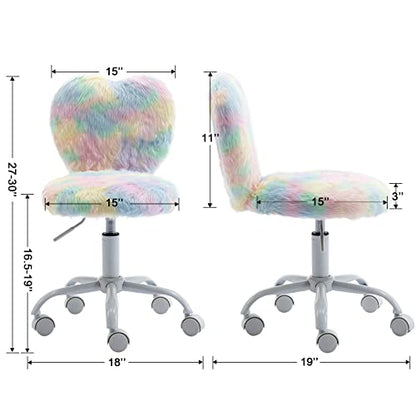 chairus Kids Desk Chair Faux Fur Small Study Chair for Teenage Girls, Adjustable Heart Shaped Kids Vanity Chair for Bedroom Reading Living Room, Cute Student Task Chair with White Foot, Macaron - color: Macaron