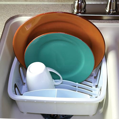 Camco RV Mini Dish Drainer & Tray - Features a Sloped Drain Tray Design, Heavy-Duty Construction - Ideal for Small Spaces, Apartments, Boats, and More -9.5"L x 11.7"W x 4.75"H - White (43511)