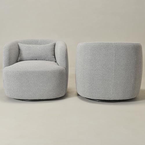 KINWELL 85" Boucle Upholstered Sofa with 2 Swivel Barrel Chairs, Grey | No Assembly Sherpa Living Room Furniture Sets, 3-Seater Couch Settee and Accent Chairs Armchairs for Small Spaces Apartment - color: Ash Grey, size: Sofa + 2 Chairs