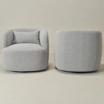 KINWELL 85" Boucle Upholstered Sofa with 2 Swivel Barrel Chairs, Grey | No Assembly Sherpa Living Room Furniture Sets, 3-Seater Couch Settee and Accent Chairs Armchairs for Small Spaces Apartment - color: Ash Grey, size: Sofa + 2 Chairs