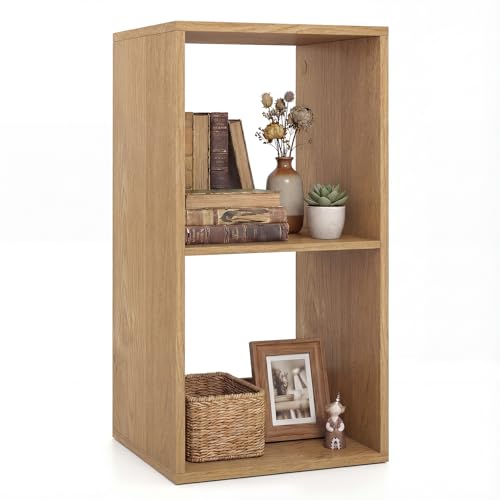 GIANTEX 2-Cube Bookcase, Cubby Bookshelf w/Back Guardrail & Anti-Tipping Kits, 3-Tier Freestanding Storage Organizer with Shelves, Open Back Display Rack for Living Room, Bedroom, Natural - color: Natural, size: 2-Cube
