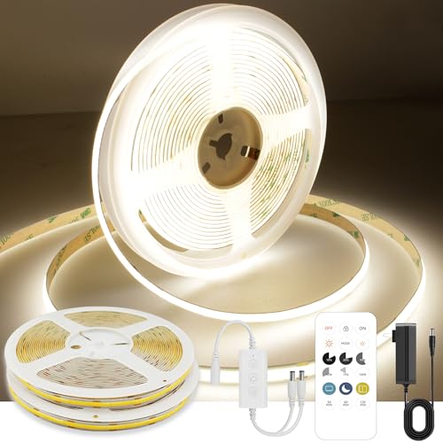 AXMOTUT 65.6ft COB LED Strip Light Natural White, High Bright LED Strips with 320LEDs,RF Remote and UL Power Supply,4000K Dimmable LED Lights for Bedroom,Kitchen,DIY Home Decoration, 2 Rolls of 32.8ft - size: 4000K/65.6ft