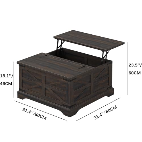Square Coffee Table with Storage Farmhouse Coffee Table with Lifting Top Modern Wood Center Table for Living Room Home Office, Dark Brown - color: Brown, size: 31.5''W