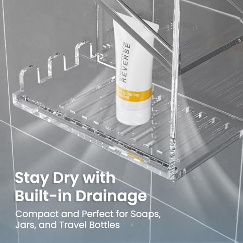 AITEE Acrylic Bathroom Organizer Caddy Shampoo Holder Combination Shelf | No drilling, wall mounted with drain holes, inclined shelf, bathroom, acrylic, rustproof, for bathroom toiletries - style: Combination Shelf