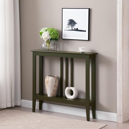 Kings Brand Narrow Console Table with Storage Shelf for Entryway, Caviar | Slim Sofa Table for Hallway, Foyer or Living Room with Open Shelf for Décor, Books & Everyday Essentials - color: Caviar