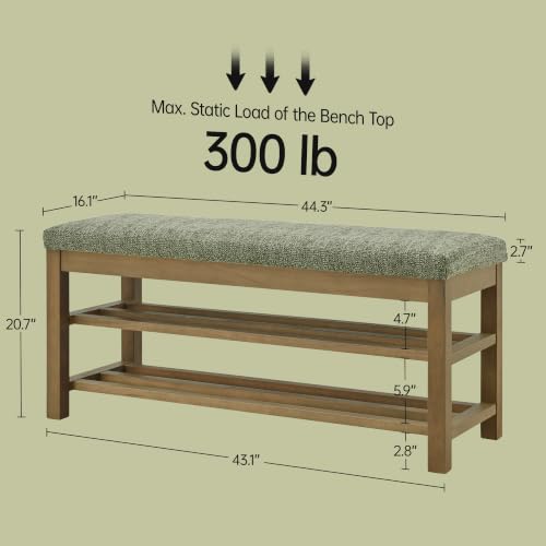 VKNOW 44.3” Entryway Bench, 2-Tier Upholstered Shoe Storage Bench, Green | Shoe Bench with Rubberwood Legs, Shoe Rack for Entryway, Hallway, End of Bed, Living Room - color: Green1