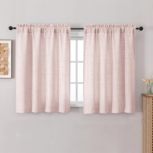 Chyhomenyc Blush Pink Kitchen Curtains 45 Inch Length 2 Panels, Light Filtering Textured Short Curtains, Soft Airy Brighten Room Curtain for Bedroom Living Room, 30Wx45L Inch - color: Blush Pink, size: 30"W x 45"L (Pack of 2)