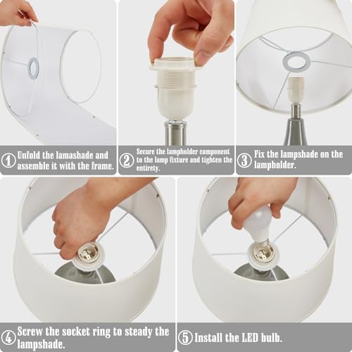 18" Table Lamp Set of 2, Ceramic Table Lamp Classic Beside Lamps Nightstand Lamp Modern Lamp for Living Room, Bedroom & Office Rocker Switch Grey-LED Bulbs Included - color: 18.63" Grey