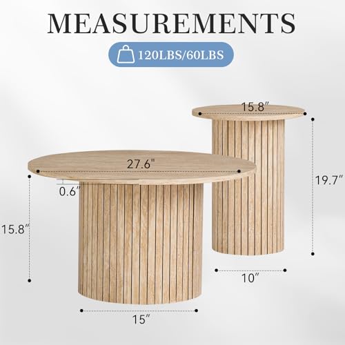 Round Nesting Coffee Table Set of 2 Mid Century Modern Wood Round Coffee Tables with Flexible Small Boho Circle Side Table for Space Saving Living Room Comedor Home Office Bedroom(Beige) - color: 2pcs Beige