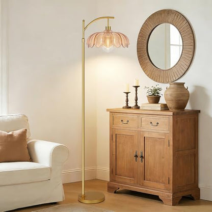 QIYIZM Glass Floor Lamp for Living Room,Bedroom,Gold Dimmable Standing Lamp with Remote,Mid Century Modern Brass Tall Lamp Boho Floor Lamps Arc Stained Flower Floor Light Lamp Bohemian - size: 35-Floor Lamp