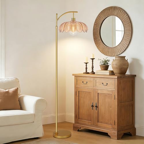 QIYIZM Glass Floor Lamp for Living Room,Bedroom,Gold Dimmable Standing Lamp with Remote,Mid Century Modern Brass Tall Lamp Boho Floor Lamps Arc Stained Flower Floor Light Lamp Bohemian - size: 35-Floor Lamp