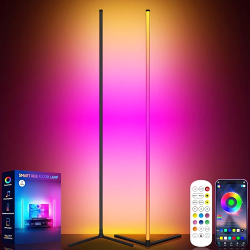 Tyute Corner Floor Lamp 2 Pack, LED Lamps with Remote, RGB Standing Lamp, LED Light Stick, Music Sync Dimmable Color Changing Ambient Light Bar for Bedroom, Living Room, Gaming Room, Party, Dorm - color: RGB-2PCS