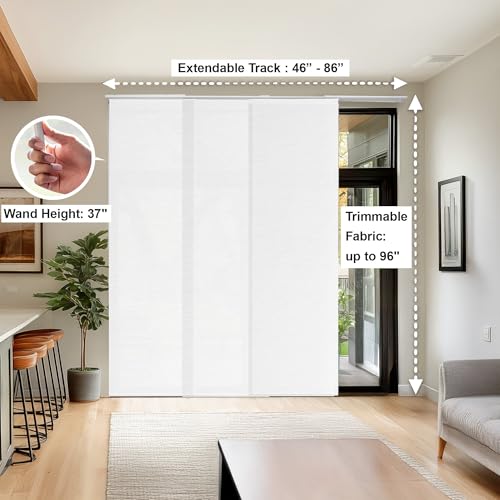 CHICOLOGY Panel Track Blinds, Texture White, 86"x96", Cordless, Patio Door | 4 Fabric Panels, Fits 46–86″ Wide, Wall/Ceiling Mount, Room Divider Ready, Height Trimmable, Child & Pet Safe - color: Porcelain