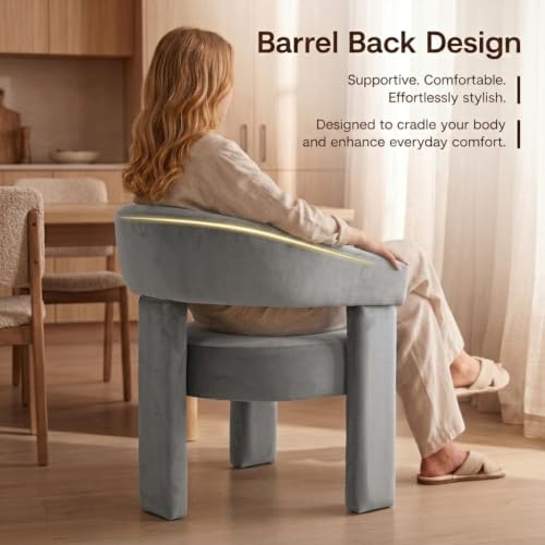 Velvet Modern Barrel Dining Chairs Set of 2, Upholstered Accent Chair with Back, Vanity Chair Comfy Armchair for Kitchen/Dining Room/Living Room, Grey - color: Grey, size: Set of 2