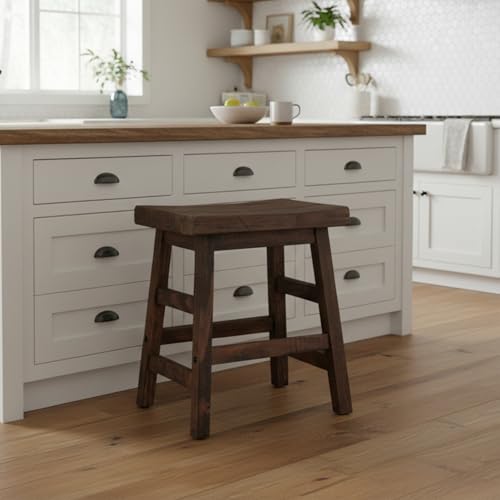 Alaterre Furniture Pomona 20-Inch Counter Height Saddle Seat Barstool – Solid Wood, Backless Rustic Farmhouse Stool in Natural Finish for Kitchen Island or Dining Room (Natural) - style: Wood Frame Barstool