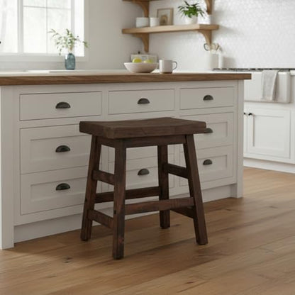 Alaterre Furniture Pomona 20-Inch Counter Height Saddle Seat Barstool – Solid Wood, Backless Rustic Farmhouse Stool in Natural Finish for Kitchen Island or Dining Room (Natural) - style: Wood Frame Barstool