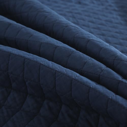 Wistown Cotton Queen Bedspread Quilt Bedding Set, Navy Blue | 3 Pieces Reversible Lightweight Soft Coverlets Comforters, All Seasons, Diamond Stitching Pattern - color: Navy Blue Diamond Pattern, size: Queen (90 by 98inch)