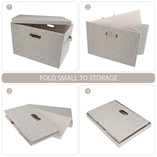 Graciadeco Large Quart Collapsible Stackable Storage Bins with Lids, 3 Packs Beige Linen Fabric Closet Boxes with Lids, Storage Cube Baskets Container Organizers for Bedroom Office(16.6 x 11.7 x 10.8) | 36 Quart 3 Pack Beige Collapsible Stackable Linen Fa