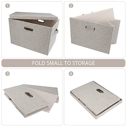 Graciadeco Large Quart Collapsible Stackable Storage Bins with Lids, 3 Packs Beige Linen Fabric Closet Boxes with Lids, Storage Cube Baskets Container Organizers for Bedroom Office(16.6 x 11.7 x 10.8) | 36 Quart 3 Pack Beige Collapsible Stackable Linen Fa