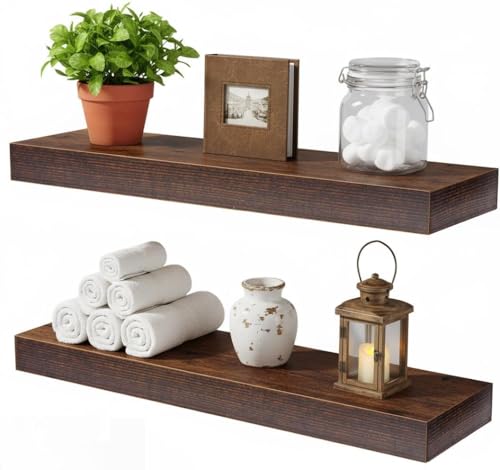 Floating Shelves for Wall,Wall Shelves for Decor Storage,Display Shelving 16 inch Set of 2,Wall Mounted Wood Shelf for Bedroom,Living Room,Bathroom,Kitchen,Brown(2pcs,Brown) - color: Brown, size: 7.8"D x 16"W x 1.73"H