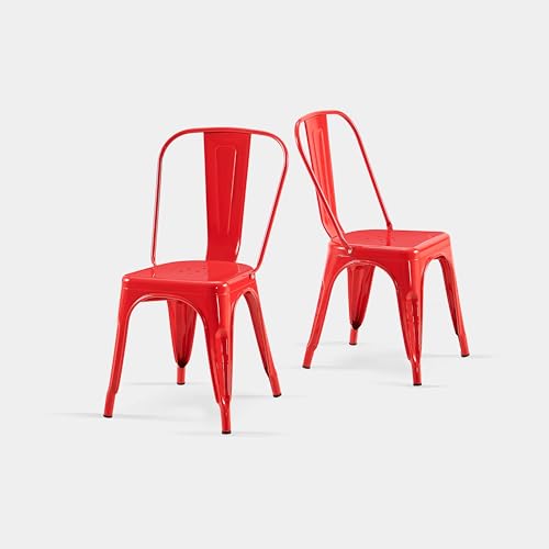 AC Pacific 18 Inch Seat Height Industrial Metal Dining Chairs, Stackable Kitchen or Bar Seat, Durable Modern Design, Versatile Accent Furniture, Set of 2, Red - color: Red, size: Set of 2