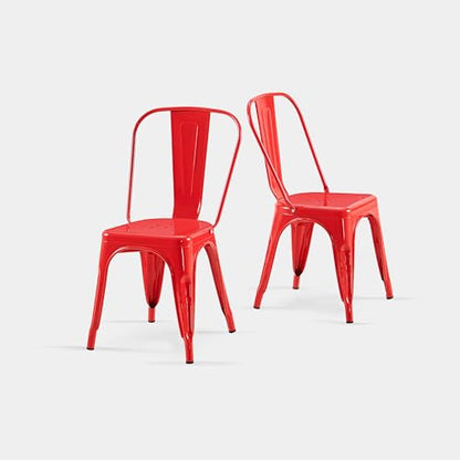AC Pacific 18 Inch Seat Height Industrial Metal Dining Chairs, Stackable Kitchen or Bar Seat, Durable Modern Design, Versatile Accent Furniture, Set of 2, Red - color: Red, size: Set of 2