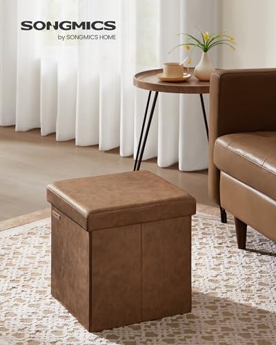 SONGMICS Mazie Collection - 15 Inches Ottoman with Storage, Footstool, Storage Ottoman, Load 660 lb, for Dorm, Living Room, Bedroom, Synthetic Leather, Coffee Brown ULSF010K01 - color: Coffee Brown