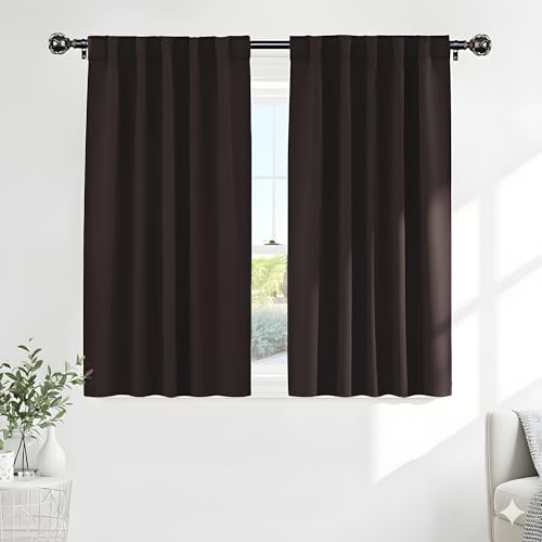 PONY DANCE Bedroom Window Drapes - Blackout Curtains Energy Efficient Thermal Insulated Back Tab/Rod Pocket Curtain Panels/Window Treatments, 42 W x 54 L, Brown, Double Pieces - color: Brown, size: 42"W x 54"L (Pack of 2)