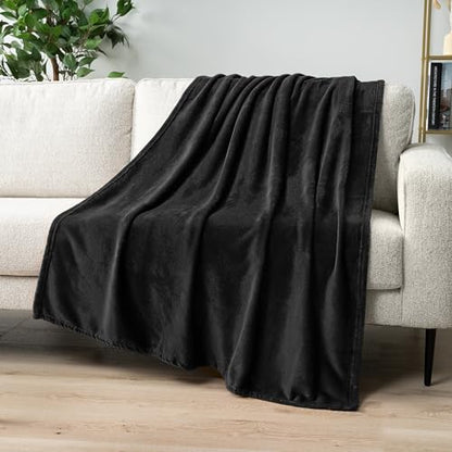 PAVILIA Black Fleece Bed Blanket Queen Size, Super Soft Fuzzy Flannel Throw for Couch Sofa, Luxury Plush Microfiber Large Throw Blanket Queen Bed, Home Cozy Velvet Gift Blanket, 90x90 - color: Black, size: 90 x 90 Inches - Queen