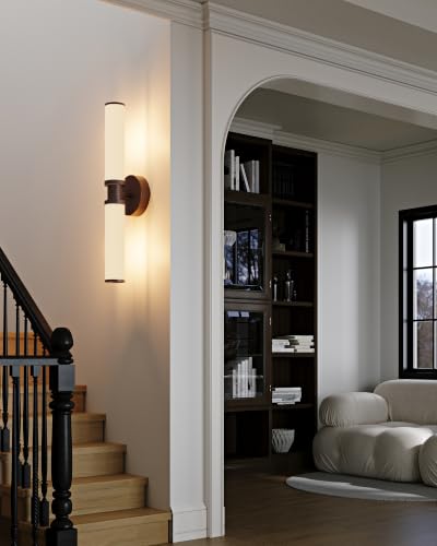 Rayogale Walnut Wireless Battery Operated Wall Sconces with Remote Control | White Glass Rechargeable Wall Lights Set of 2 with Timer Function Dimmable for Living Room Bedroom Emergency 3000K, 20.5 Inch - color: Walnut(White Lampshades)