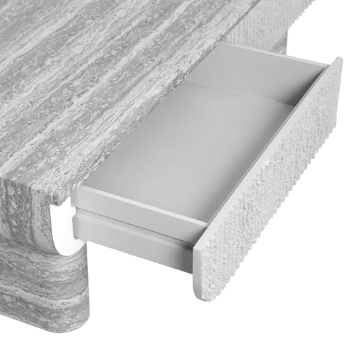 46.85" Coffee Table with Faux Marble Tabletop & Fluted Drawer for Living Room, Modern Rectangular MDF Wooden Centre Table Tea Table for Apartment, Grey - color: 46.85" Coffee Table With Faux Marble Tabletop,grey