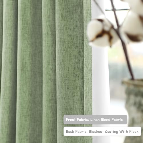 UHITECH Blackout Curtains for Small Window 35 Inch Long 2 Panels Set | Linen Blend, Suitable for Kitchen/Bedroom/Basement/Living Room, Country Style, Thermal Insulated, Noise Cancelling - color: Sage Green, size: 50"W x 35"L (Pack of 2)