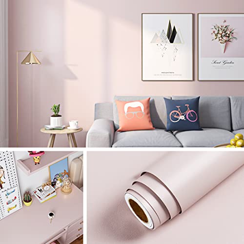 Livelynine 24x394 Wide Pink Contact Paper Peel and Stick Blush Pink Wall Paper for Bedrooms Living Room Accent Renter Friendly Cute Kids Wallpaper for Room Girl Self Adhesive Light Pink Vinyl Wrap - color: Pastel Pink, size: 394" x 24"