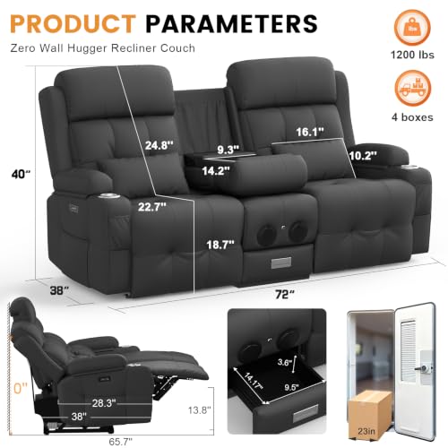 Home Theater Seating, Power Loveseat Recliner Sofa with Massage & Heat | Wall Hugger Reclining Loveseat with USB, RV Couch with LED Lights, Flip Backrest, Cup Holders for Movie Theater, Gaming Room - color: Pebbled Dark Gray, size: 72" - 2 Seats