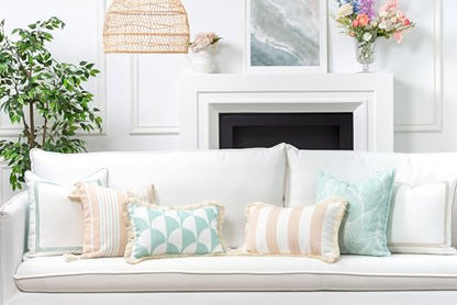 Hofdeco Premium Fall Coastal Patio Indoor Outdoor Pillow Cover Only, 20"x20" Water Repellent for Backyard, Couch, Neutral Tan Stripe Fringe - color: Neutral Tan Stripe 20"x20"